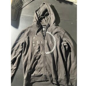Vans Off The Wall Mens Black Full Zip Hoodie Checkerboard Graphic Sweatshirt M